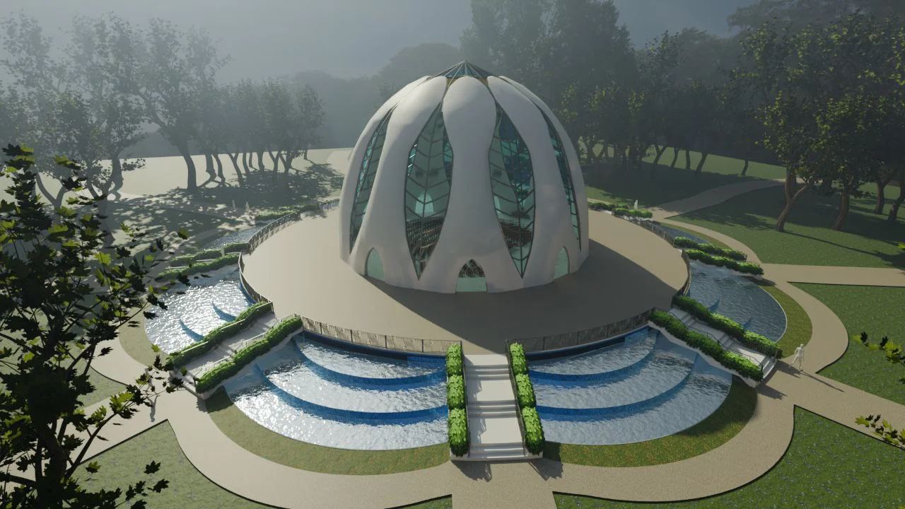 Exterior view of the Bahai temple 3D model.