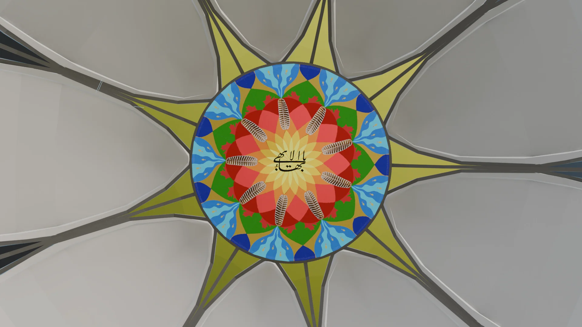 Stained glass interior lighting study of the temple model.