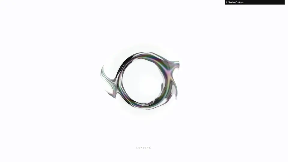 Otherworldly loader visual study with a central shader-driven object.