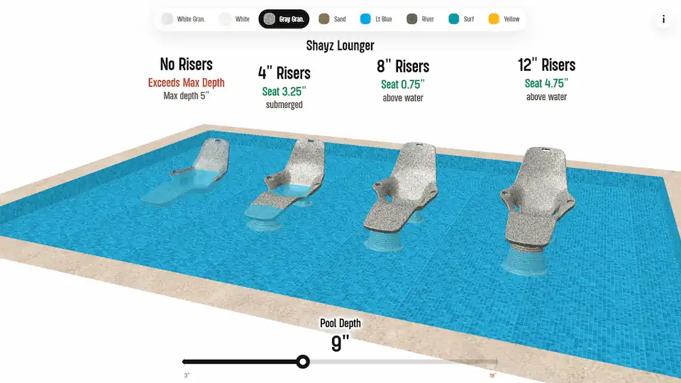 Shayz configurator interface for pool lounger setup.