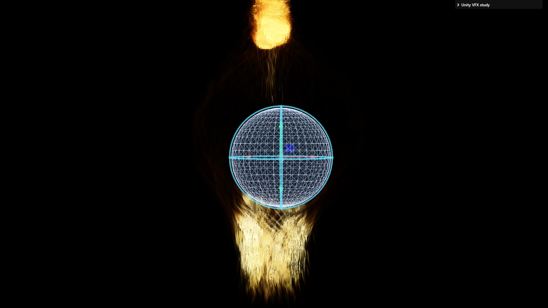 Front development view of a gold particle emitter and spherical transform helper.